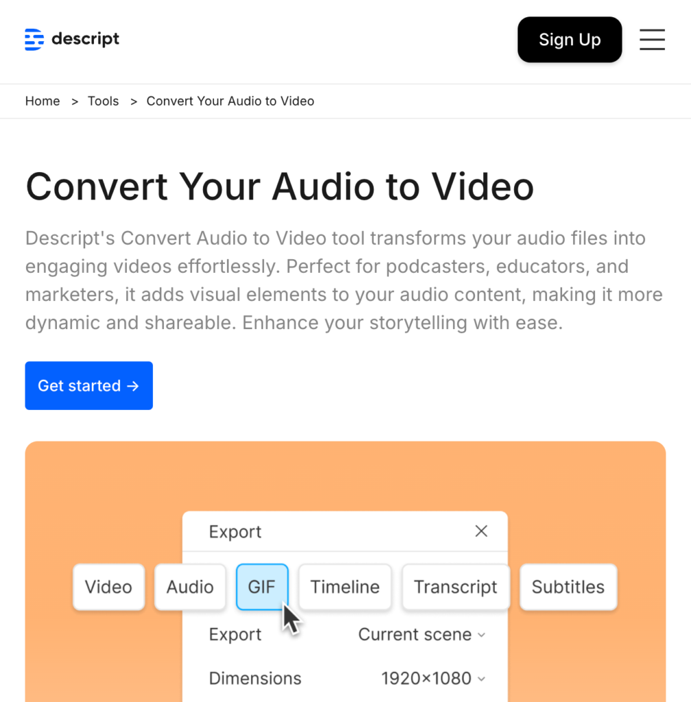 Descript convert audio to video